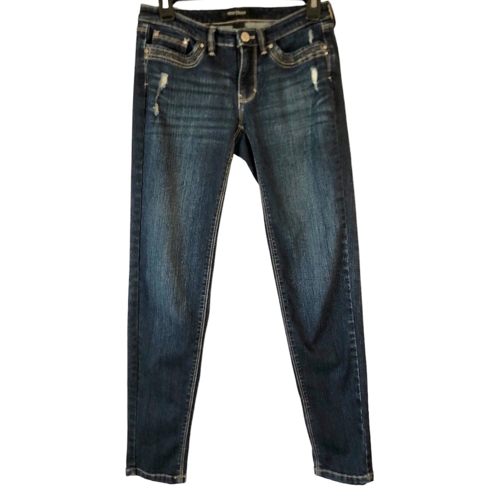 White House Black Market Girlfriend Distressed Rhinestone Embroidered Jeans